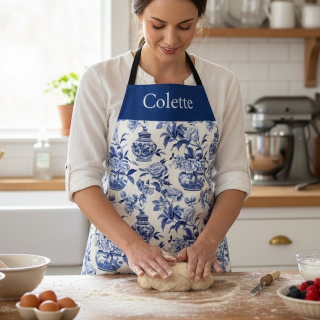 Tablier Blue Chinoiserie Monogram Name (Créateur téléchargé)