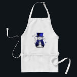 Tablier Blue Christmas Snowman<br><div class="desc">Un bonhomme de neige mignon et lunatique,  vêtu d'un chapeau et d'un gilet en velours bleu,  entouré d'étoiles bleues pour Noël.</div>