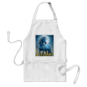 Tablier Blue Fantasy Cheval Magique Lune Fleurs,
