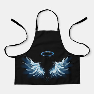 Tablier Blue Glowing Angel Wings on black background