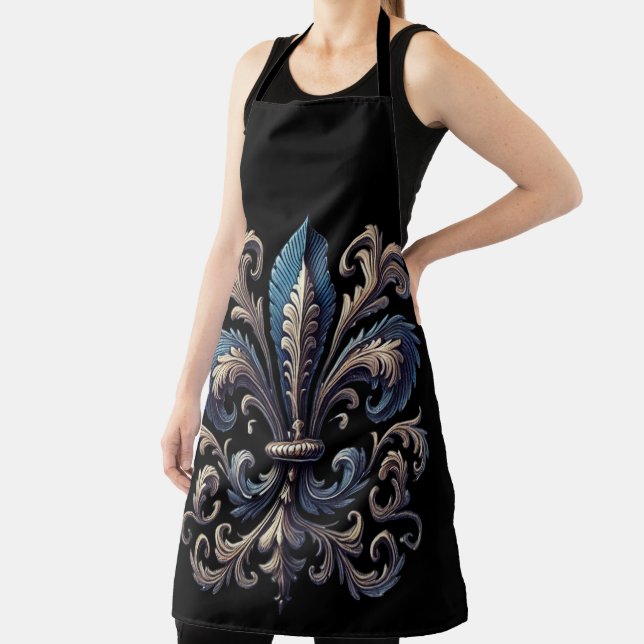 TABLIER BLUE & GOLD MARDI GRAS FLEUR DE LIS (Insitu)