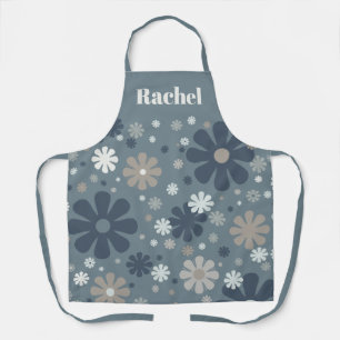 Tablier Blue Grey Retro Floral Motif personnalisé
