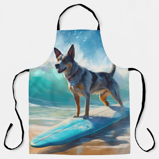 Tablier Blue Heeler Beach Surfing Peinture (Recto)