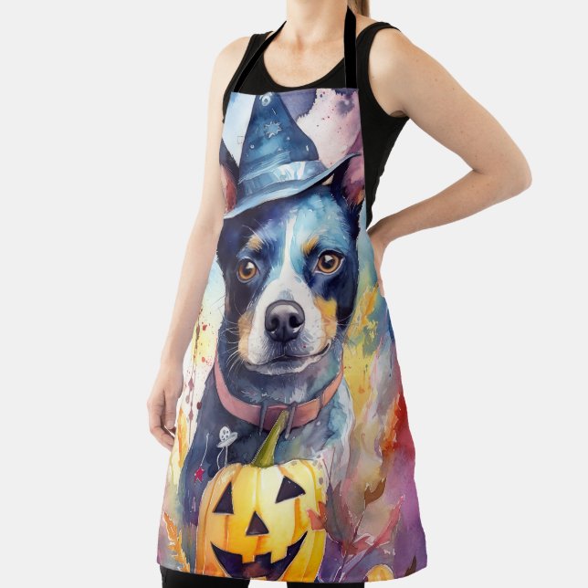 Tablier Blue Heeler Halloween avec citrouilles effrayant (Insitu)