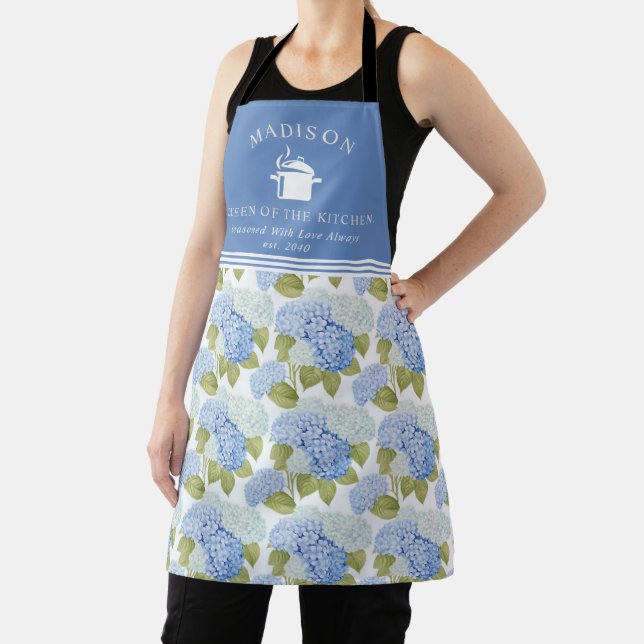 Tablier Blue Hydragea Fleurs Motif Reine de la cuisine (Insitu)