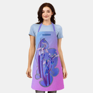 Tablier Blue Irises Floral Art Personnalisé