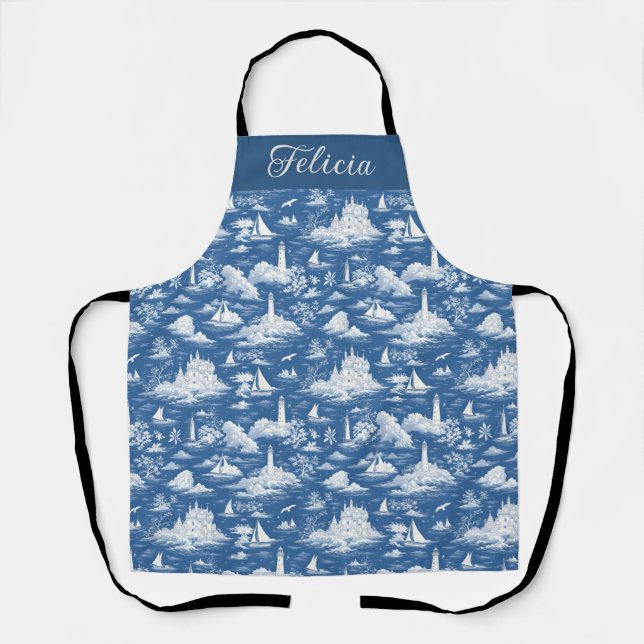 Tablier Blue Nautical Toile de Jouy (Recto)