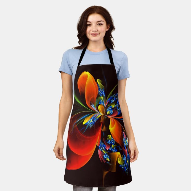 Tablier Blue Orange Floral Moderne Art Abstrait Motif #03 (Porté)