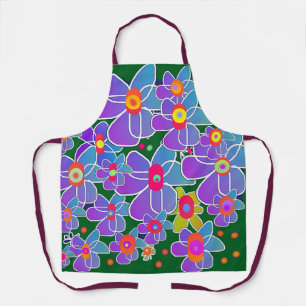 Tablier Blue Purple Flower Burn Dk Green Chef