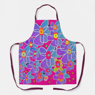 Tablier Blue Purple Flower Burn Hot Pink Chef