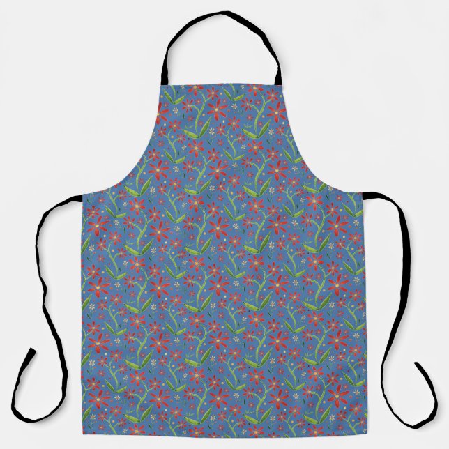Tablier Blue Sky | Dancing Watercolor Daisies Apron (Recto)