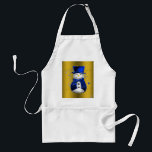 Tablier Blue Snowman sur Gold Christmas<br><div class="desc">Un motif de Noël mignon et coloré avec des bonhomme de neige vêtus d'un chapeau et de gilets en velours bleu,  sur un arrière - plan doré festif aux étoiles dorées pour ajouter une touche chic et fantaisiste à vos décorations de maison de Noël cette année.</div>