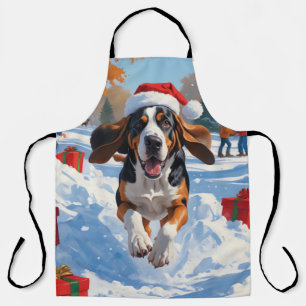 Tablier Bluetick Coonhound courant dans la neige avec Noël