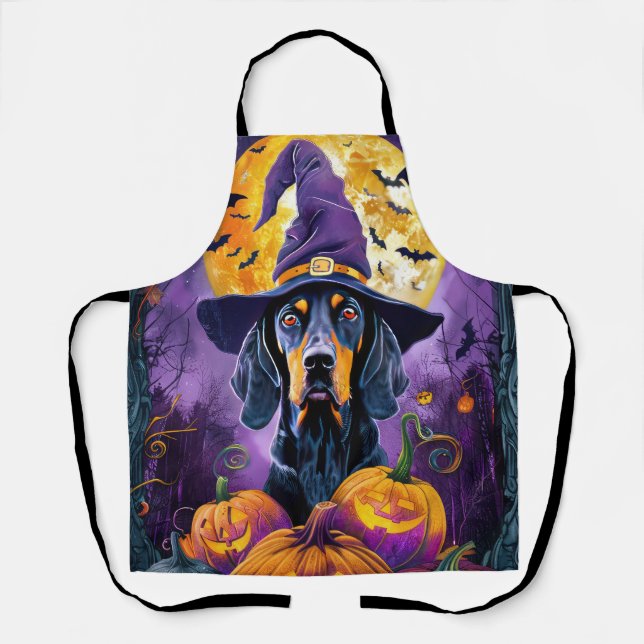 Tablier Bluetick Coonhound effrayant Halloween Sorcière Ci (Recto)
