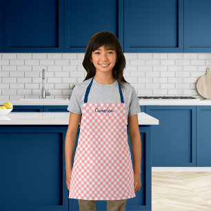 Tablier Blush Corail Gingham Enfants Add Name Personnalisé