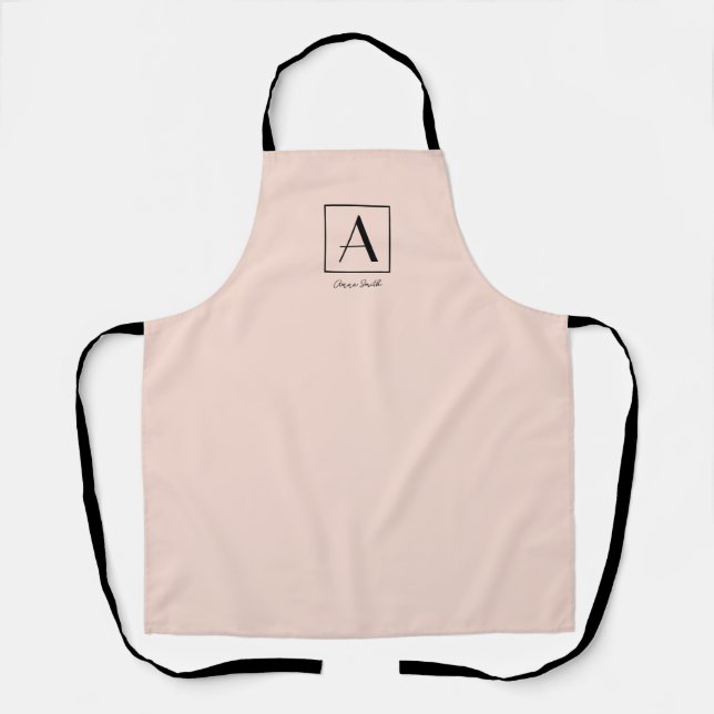 Tablier Blush Rose Féminin Monogramme Initial Script Chic (Recto)