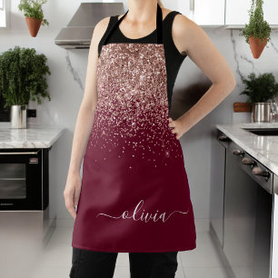 Tablier Blush Rose Gold Burgundy Monogramme Paillettes Ros
