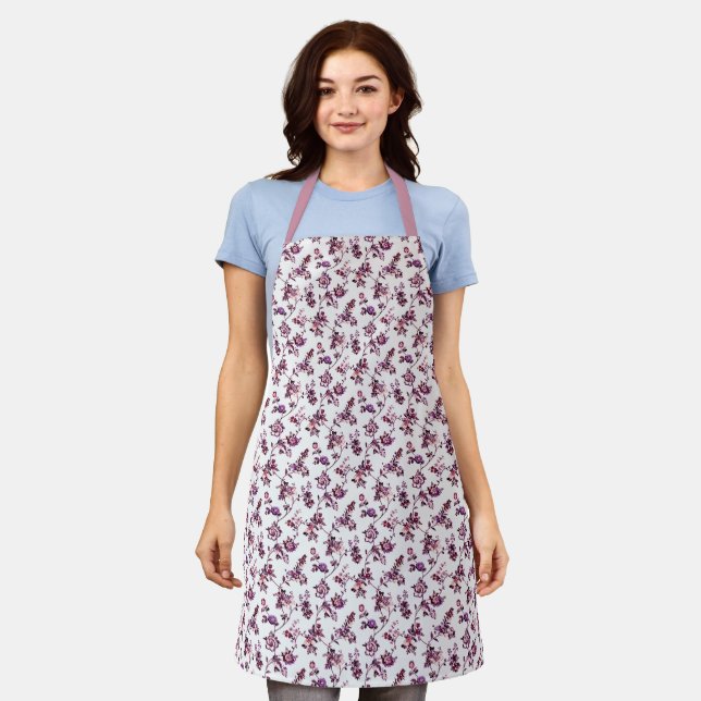 Tablier Boho Chic Apron - Purple Floral Kitchen Cadeau (Porté)