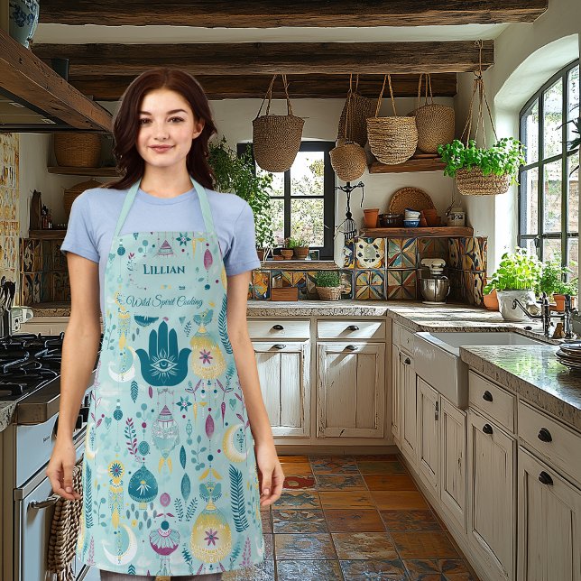 Tablier Boho Chic avec Main de Hamsa et Accents Floraux Sa (Créateur téléchargé)