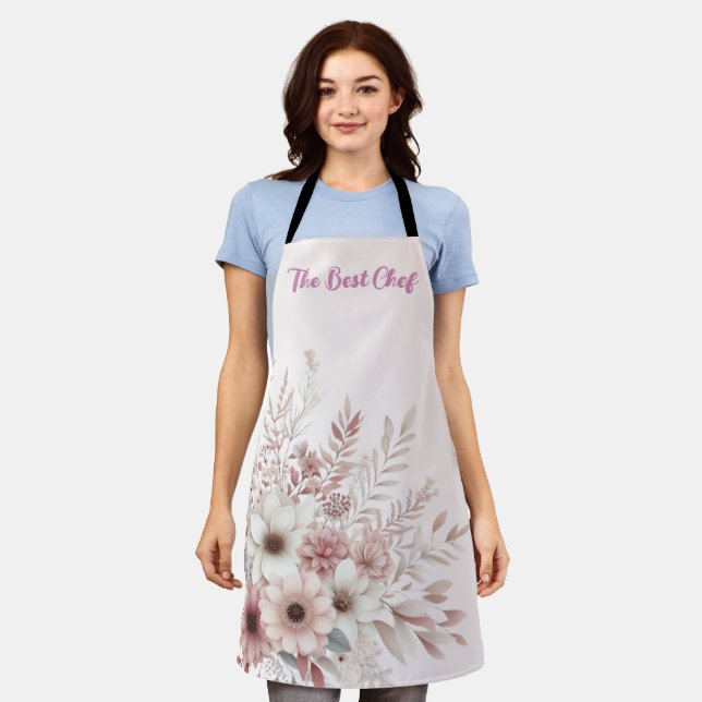 Tablier Boho floral avec un rougissement rose (Porté)