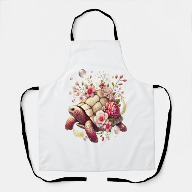 Tablier Boho Floral Tortue de mer rose Fleur (Recto)