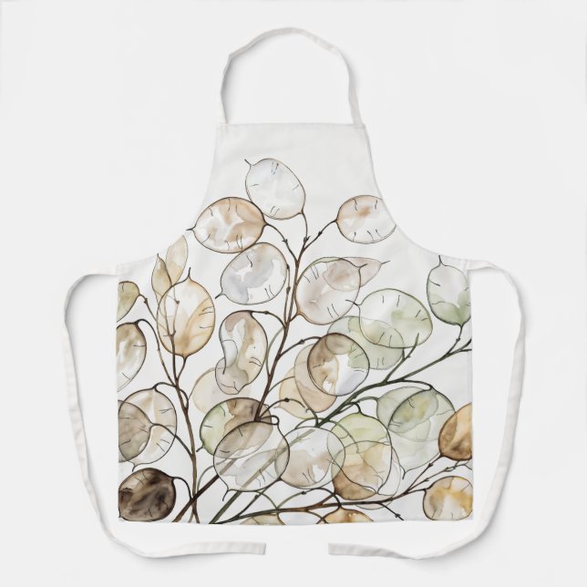 Tablier Boho Lunaria Aquarelle Botanique Floral (Recto)