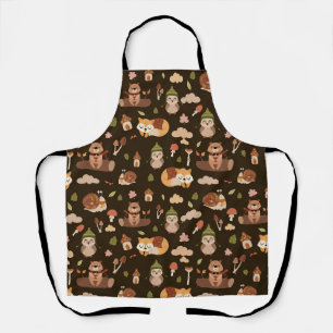 Tablier Bois Automne Animaux Sombre Automne Renard Chouett