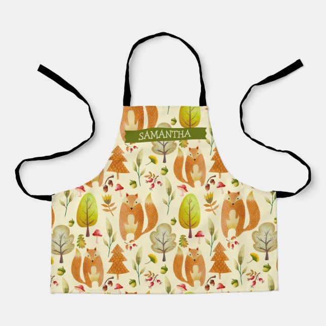 Tablier Bois mignon renard d'automne arbres Motifs Whimsic (Recto)