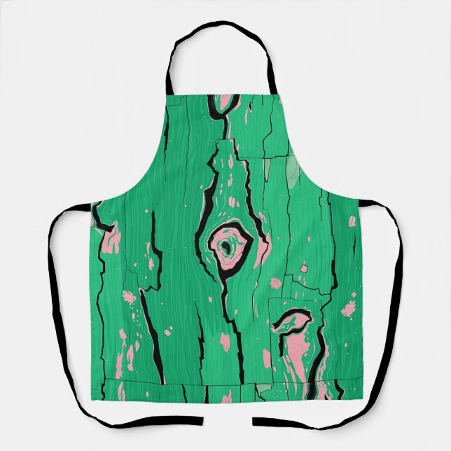 Tablier Bois Néon Vert Pop Art Grain Abstrait Écorce  (Recto)