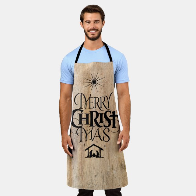 Tablier Bois Rustique Joyeux Noël Bois Christianisme (Porté)