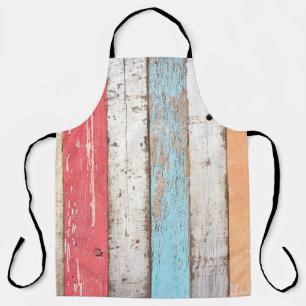 Tablier Bois vintage : Texture criquée multicolore.