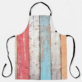 Tablier Bois vintage : Texture criquée multicolore.