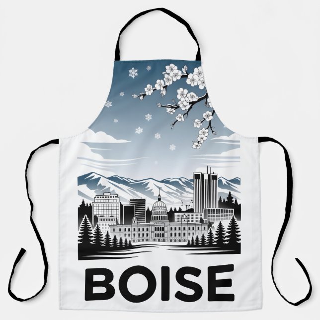 Tablier Boise Skyline Black and White Woodcut Winter  (Recto)