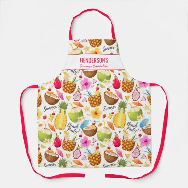 Tablier Boissons d'été Luau Beach Party Nom personnalisé T (Recto)
