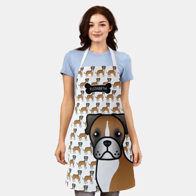 Tablier Boîte Fauve Mignon Chien de Dessin Animé & Nom (Porté)