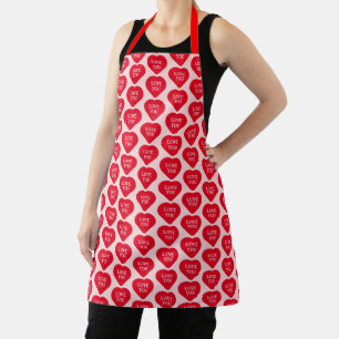 Tablier Bold Love You Heart Design en rouge et rose