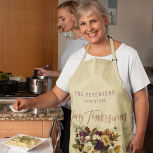 Tablier Bon thanksgiving automne nom de famille fleurie
