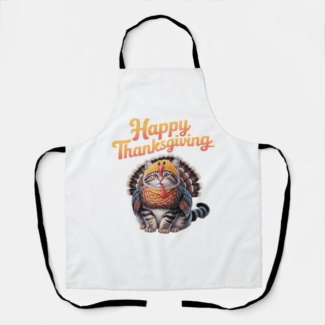 Tablier Bon thanksgiving Chat Turquie Fête Automne Classiq (Recto)