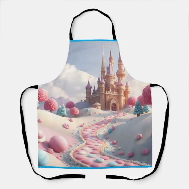 Tablier Bonbons Rose Neige Terre Fée Château (Recto)