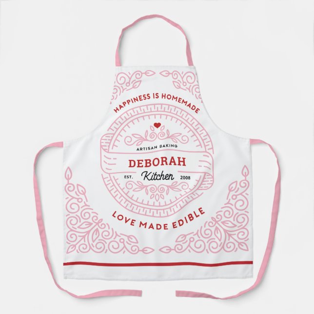 Tablier Bonheur rose personnalisé est fait maison pour la  (Recto)