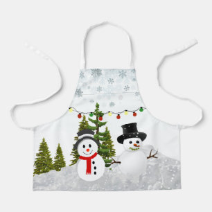 Tablier Bonhomme de neige de Noël blanc / Scène de neige p