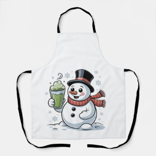 Tablier Bonhomme de neige tenant une boisson au matcha Noë
