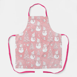 Tablier Bonhommes de neige roses