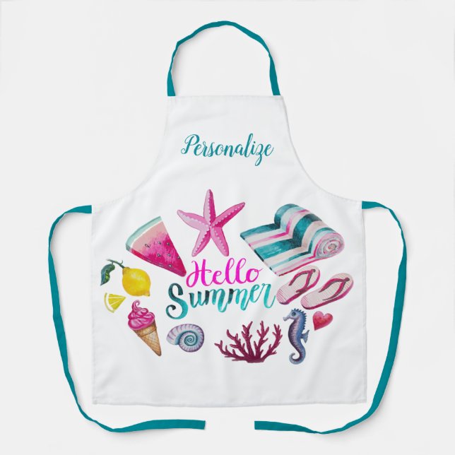 Tablier Bonjour la vie océanique estivale, pastèque, glace (Recto)