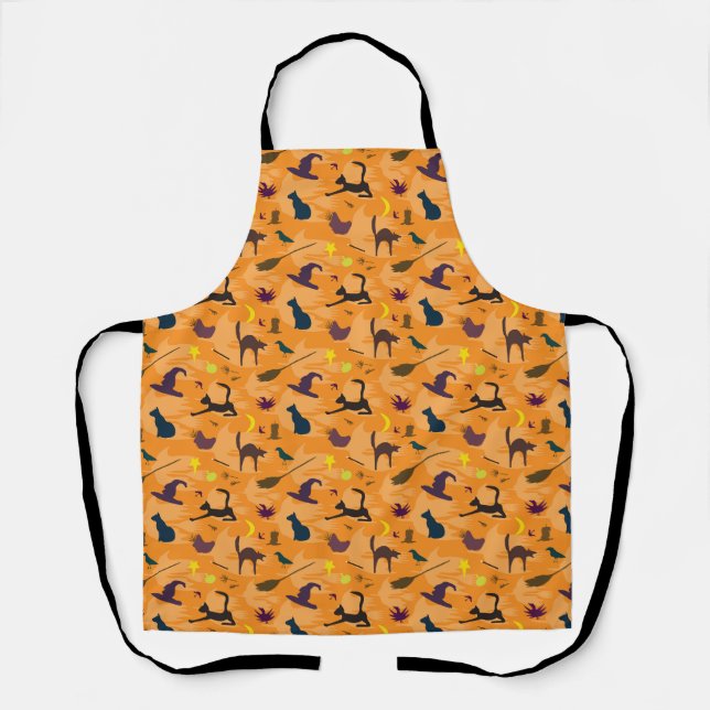 Tablier Bonjour sorcière - sans couture motif Halloween. (Recto)
