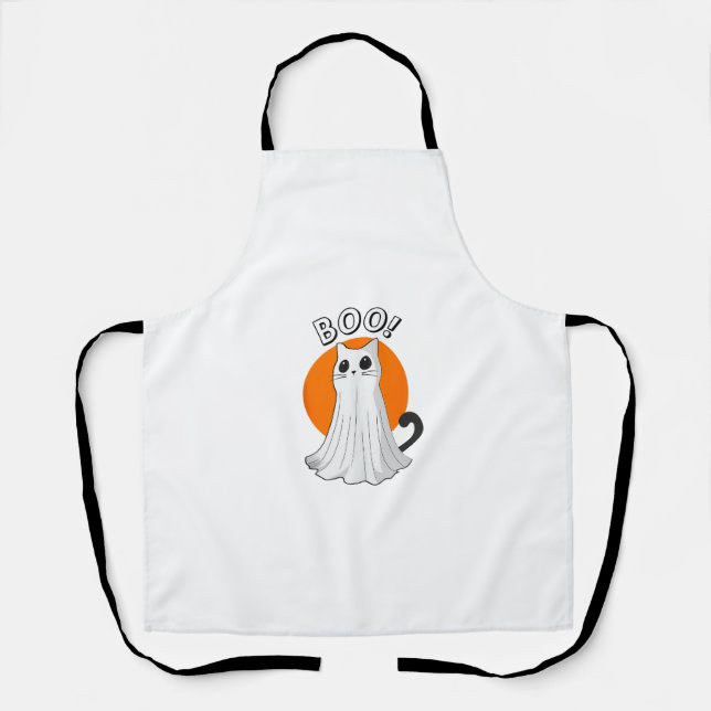 Tablier Boo Cute Ghost Chat Halloween Lune Éffrayant Kitty (Recto)