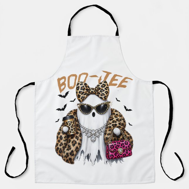 Tablier Boo-JEE Fantôme Léopard Coquette Halloween (Recto)