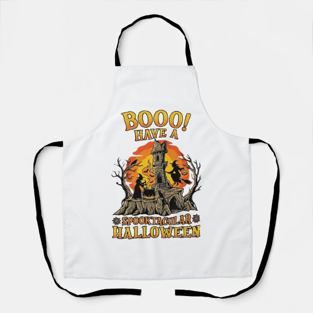 Tablier Booo Spooktacular Halloween Sorcière Chaudron Chât (Recto)