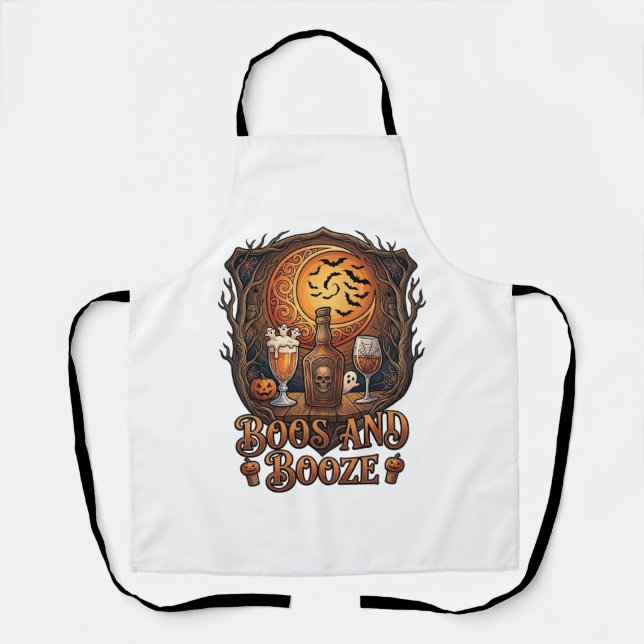 Tablier Boos Boisson Halloween Crâne Bouteille Bière Vin C (Recto)