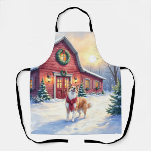 Tablier Border Collie à la ferme de campagne Noël aquarell